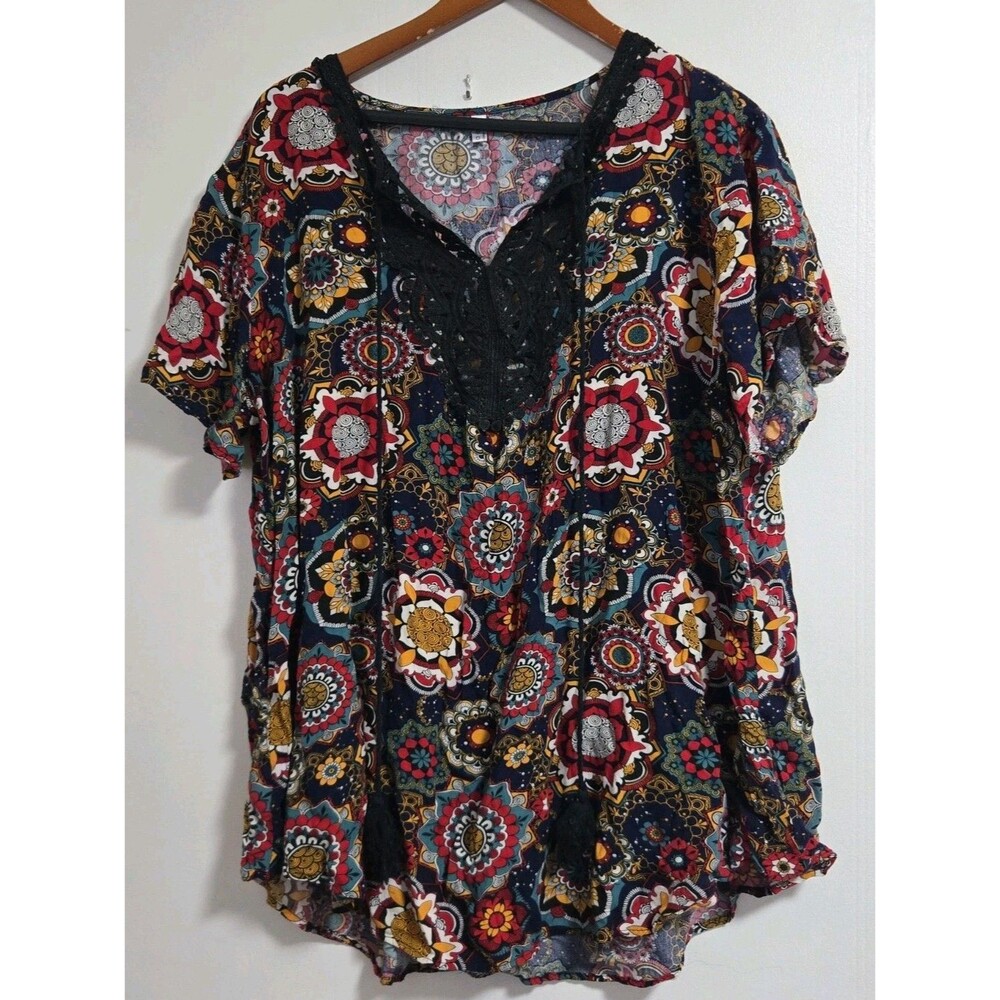Ekouaer‎ Blouse Womens 2XL Muu Muu  Boho Floral Mandala Festival Indie Hippie